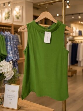 Talbots Bright Green Mock Neck Sleeveless Shell